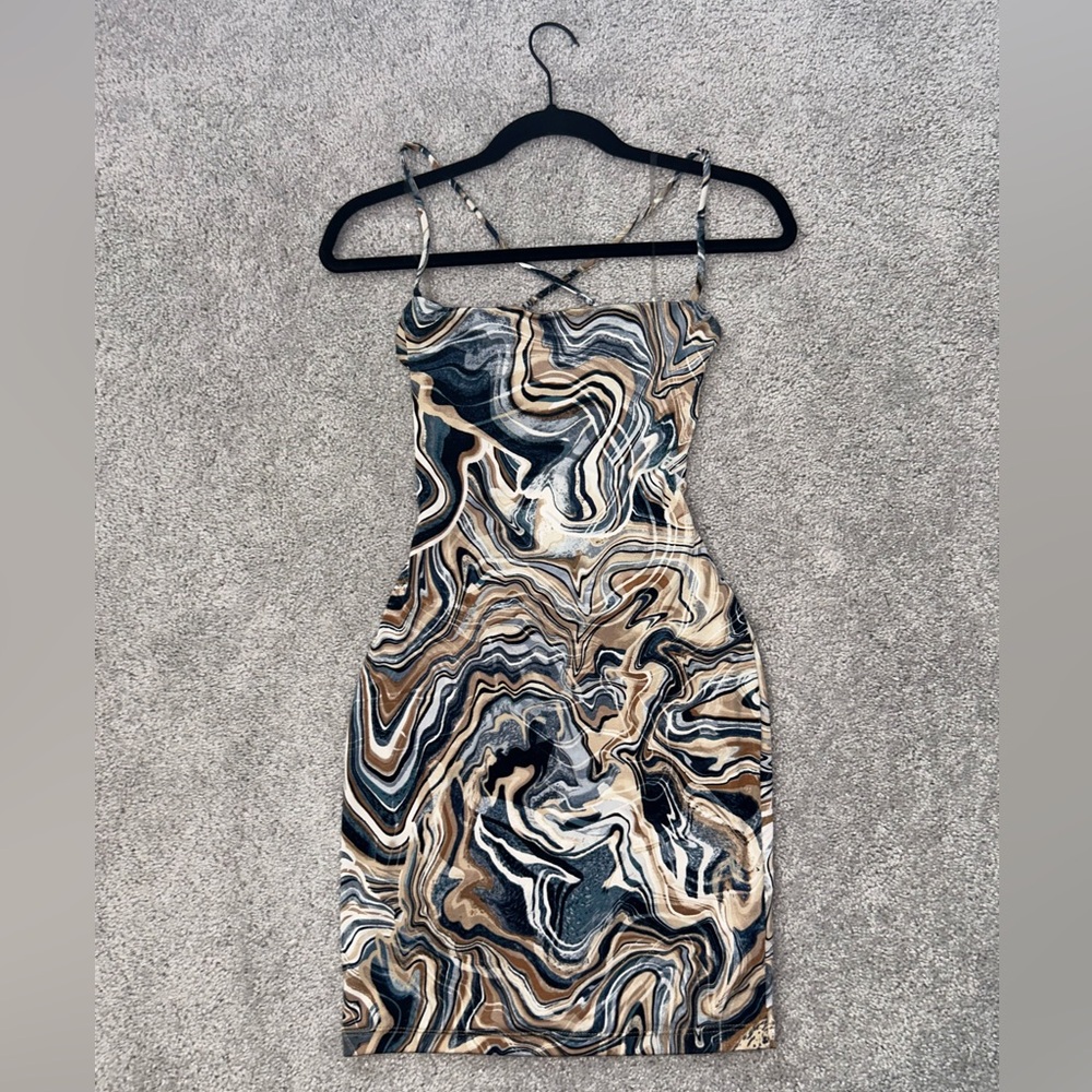 Windsor Blue and Tan Abstract Top